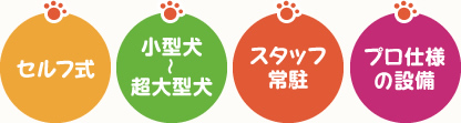 セルフ式　小型犬～超大型犬　スタッフ常駐　プロ仕様の設備