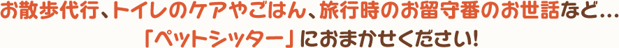 お散歩代行、トイレのケアやごはん、旅行時のお留守番のお世話など...「ペットシアター」におまかせください！